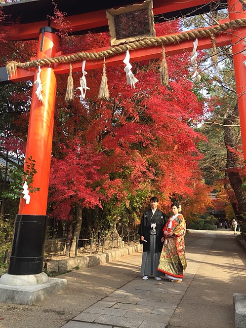 紅葉真っ只中の宇治上神社で挙式でした。おうじちゃまもお祝いに！！